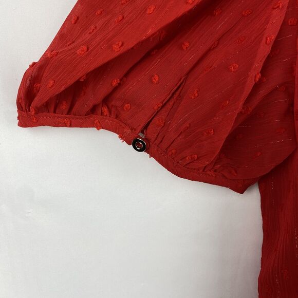 Women’s Sheer Red Lace Short Sleeve Blouse Size M - Picture 6 of 12